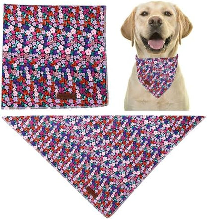 Floral Dog Bandana, UP URARA PUP Flowers Triangle Bid Scarf for Medium Large Dogs, Cotton Kerchief for Girl Boy Puppies, Cute Spring Blossom Bandana,L