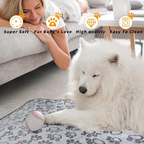 LOKOZ 1 Pack 3 Blankets Soft Fleece Dog Blanket for Puppies Small Dogs Kitten, Washable Flannel Cat Pet Blanket for Couches Bed, Cute Grey Paw Print Throw for Crate Carrier, 24"x32"