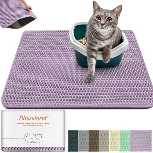 Cat Litter Mat 35"x24",Double Layer EVA Litterbox Mat Purple