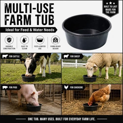 1 Pcs 1 Gallon Rubber Feed Pan with Cleaning Brush for Animals