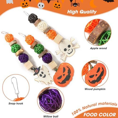 FiveBull Bunny Chew Toys, Natural Guinea Pig Toys,3pcs Perfect Chews Hanging Wood Chew Toy for Pet Rabbits Guinea Pigs Chinchillas Hamsters Rats and Other Small Animals Teeth Grinding Halloween Themed