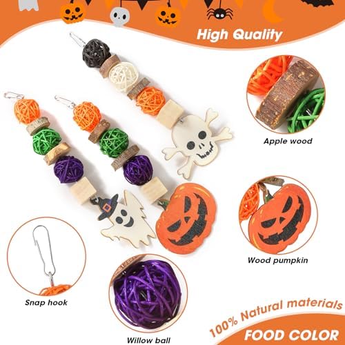 FiveBull Bunny Chew Toys, Natural Guinea Pig Toys,3pcs Perfect Chews Hanging Wood Chew Toy for Pet Rabbits Guinea Pigs Chinchillas Hamsters Rats and Other Small Animals Teeth Grinding Halloween Themed