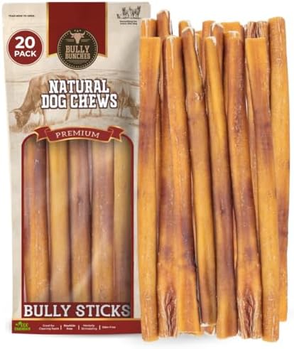 Bully Bunches Premium (12" Standard - 20 Pack) Odor-Free Bully Sticks for Small & Medium Dogs - Consistently Sized, Long Lasting Chew Bones - All Natural & Single Ingredient, 100% Beef Dog Treat