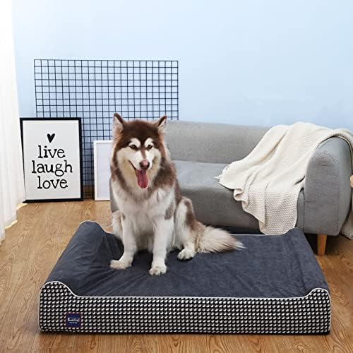 Laifug Orthopedic Dog Beds for Large Dogs,7" Memory Foam Dog Beds,Durable Water Proof Liner Removable and Washable, Nonskid Bottom, Black and White Plaid 50"x36"x10"