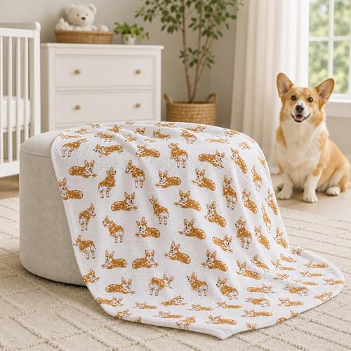 Mud Pie Baby Dog Breed Swaddle Blanket, Corgi, 47" x 47"