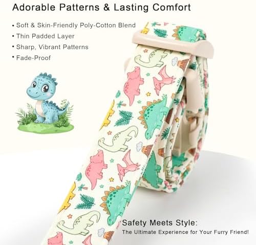 Dinosaur Dog Collar Cute Boy Dog Collars for Medium Dogs - Lightweight Adjustable Cartoon Design Male Female Dogs Everyday Collar with Safety Buckle M