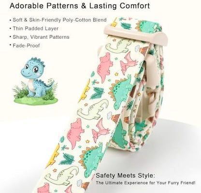 Dinosaur Dog Collar Cute Boy Dog Collars for Medium Dogs - Lightweight Adjustable Cartoon Design Male Female Dogs Everyday Collar with Safety Buckle M