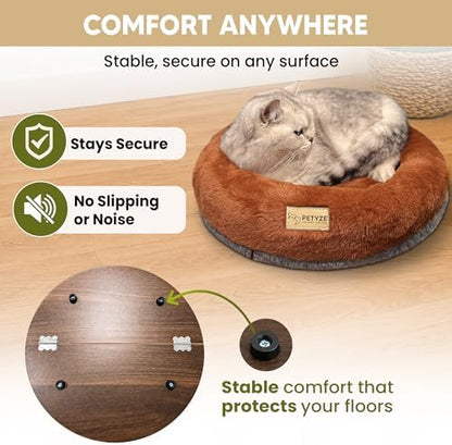 Cat Desk Bed - Sturdy Desk Mount for Office & Home, 360° & Height Adjustable Cat Bed for Desk Attachment, Supports 33 lbs, Dual Use Floor & Desk Nest, Washable Stylish Two-Tone Faux Fur