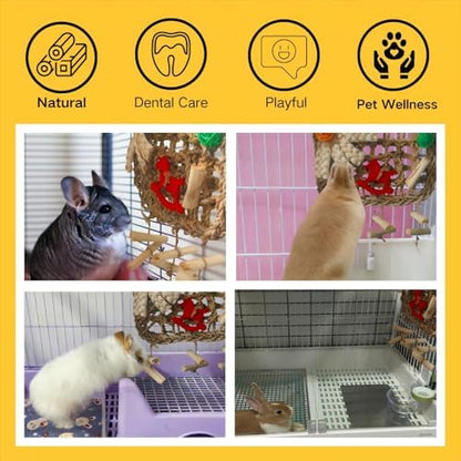 Rabbits Chew Toy,Bunny Cage Hanging Chew Toys and Treats,Grass with Sweet Bamboo for Guinea Pigs Chinchillas Hamsters Rats (Pack of 2)