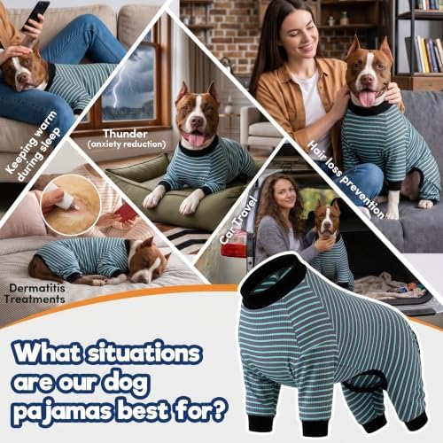 LovinPet Dog PJS Apparel for Large Dogs, Cyan Blue Stripe, L