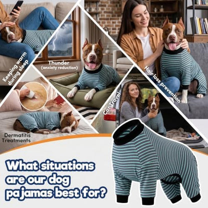 LovinPet Dog PJS Apparel for Large Dogs, Cyan Blue Stripe, L