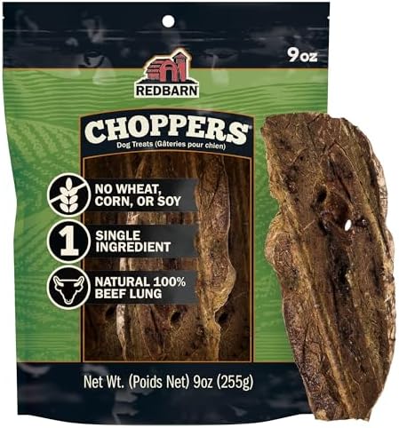 Redbarn Pet Products Natural Choppers Beef Lung Chew Treats for Dogs - Premium Made in USA Rawhide-Free Single Ingredient High Protein Low Fat - 9 oz Bag