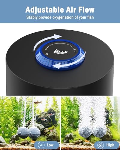 AQQA Aquarium Air Pump, 3W Powerful Dual Outlet Adjustable Oxygen Aerator