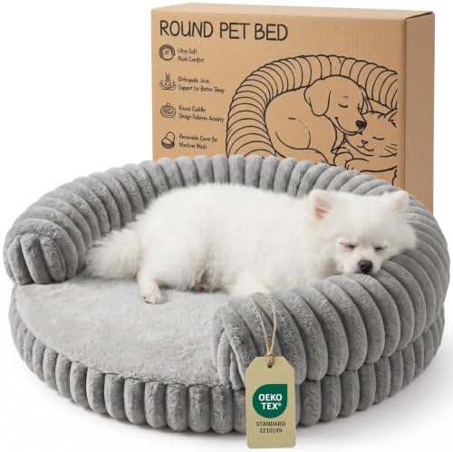 Luxury Donut Dog Bed, Fluffy Orthopedic Dog Couch Washable Round Pet Sofa