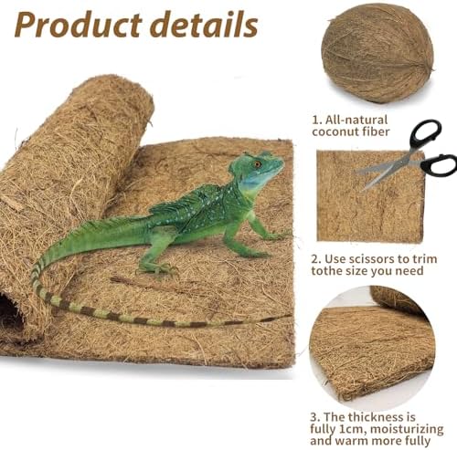 PIVBY 2 PCS Reptile Carpet, Natural Coco Coir Mat (15.74" x 11.81"), Coconut Fiber Substrate Pet Terrarium Liner for Bearded Dragon Tortoise Habitat Lizards Turtles Snakes Iguana Hermit Crab