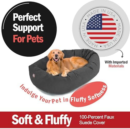 Majestic Pet 40 Inch Suede Calming Dog Bed Washable – Cozy Soft Round Dog Bed with Spine Support for Dogs to Rest Their Head - Fluffy Donut Dog Bed 40x29x9 (Inch) - Round Pet Bed Large – Gray (2025)