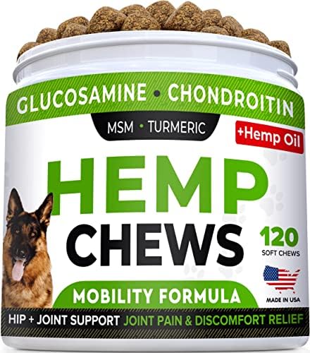 Glucosamine for Dogs w/Chondroitin - Hip & Joint Supplement for Dogs w/Omega-3 Fish Oil - Chondroitin MSM - Advanced Mobility Chews - Joint Pain Relief - Hip & Joint Care - Made in USA (120 Ct)