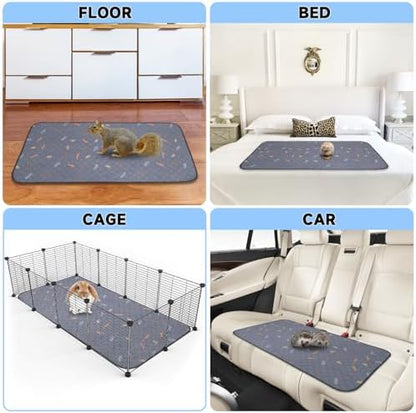 Sunheir 2 Pack Washable Guinea Pig Pee Pads, 24" x 48" Waterproof Reusable Guinea Pig Cage Liners, Absorbent Bedding Training Mat for Small Animal Guinea Pigs Rabbit Bunny Hamster (Leaves - Deep Grey)