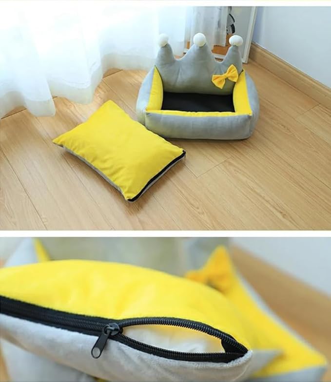 Cute Crown Pet Princess Beds for Small Dogs Luxurious Crown Dog Priness Beds Winter Warm Puppy Cat Sofa Bed Shih Tzu Yorkies Kennels Removable Mascotas Supplies (Gray Crown, S Below 4.0kg)