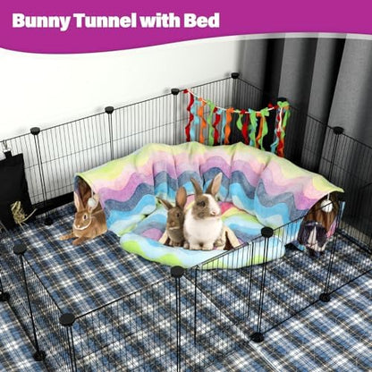 BWOGUE Bunny Tunnel Bed, 2-in-1 Collapsible Rabbit Tunnel Hideout with Mat