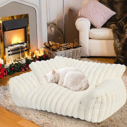 Cute Cat Couch Bed for Indoor Cats, Dog Beds for Small Dogs Couch, S, White