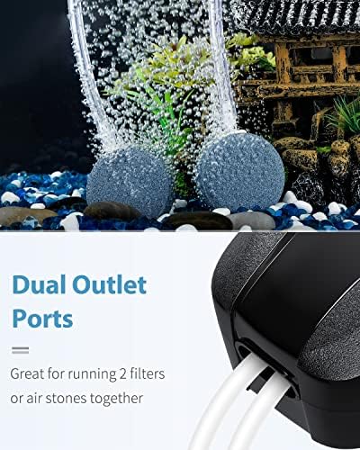 Uniclife Aquarium Air Pump Dual Outlet Fish Tank Aerator with Accessories for 5-200 Gallon Tank