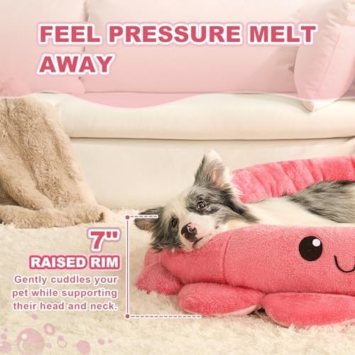 Jiupety Cute Calming Dog Beds Clearance for Large and Extra Dogs, Anxiety Bolster Dog Bed with Octopus Shape, Pink, Red, XL, Boho, Round Pet Bed Cat with Removable Cushion
