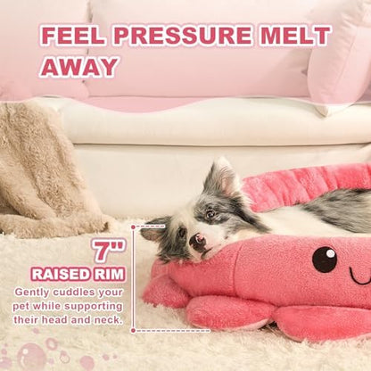 Jiupety Cute Calming Dog Beds Clearance for Large and Extra Dogs, Anxiety Bolster Dog Bed with Octopus Shape, Pink, Red, XL, Boho, Round Pet Bed Cat with Removable Cushion