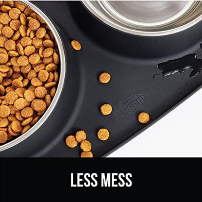GORILLA GRIP Dog Bowl Set with Feeding Mat, 304 Stainless Steel 4 Cup Black
