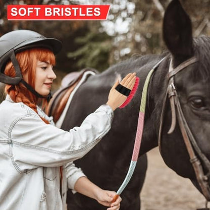 Horse Grooming Kit, 9-Piece Horse Brush Set with Tote Bag, Red