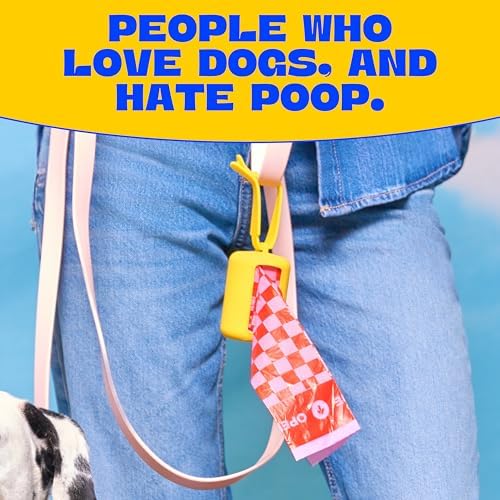 Dog Poop Bag Dispenser with 15 14" Bags Capacity | Yellow Silicone Dog Poop Bag Holder for Leash | Durable, Portable & Refillable Waste Bag Case | Only Fits Waste Happy bags