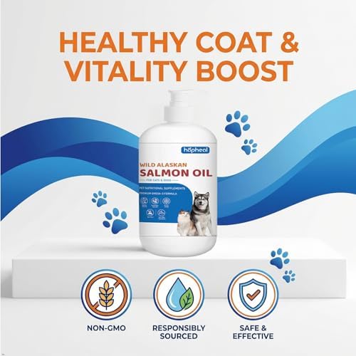 Fish Oil for Dog Cat, Salmon Oil for Dogs with Omega 3 EPA DHA, All Natural, Supports Skin and Coat, Joint & Bone Health (16 FLOZ)