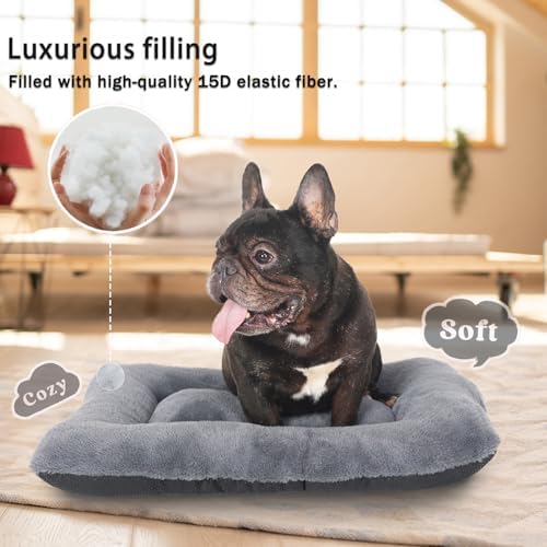 Crate Beds for Small Dogs,Comfort Fluffy Plush Dog Bed Kennel Pads for Crates 24 x 18 Inch, Non-Slip and Machine Washable Pet Sleeping Mat for Puppy/Cat,Dark Grey