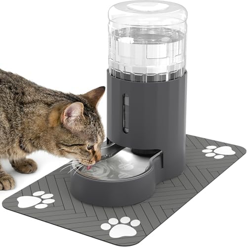 JUNSPOW Cat Water Dispenser with Placemat and Stainless Steel Bowl (4L)