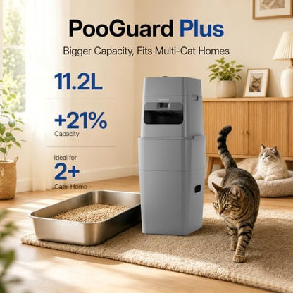Neakasa PooGuard Plus Cat Litter Trash Can, 11.2L Odor-Control Litter Disposal Bin, Includes 1-Year Supply of EVOH Refill Bags (Grey)