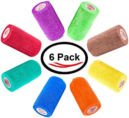 3 Inch Vet Wrap Tape Bulk (Assorted Colors) (Pack of 6) Self Adhesive Adherent Adhering Flex Bandage Grip Roll for Dog Cat Pet Horse