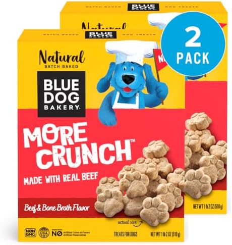 Blue Dog Bakery, More Crunch Beef Broth Biscuit, Medium Dog Treats 18oz 2pk