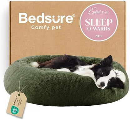 Bedsure Calming Dog Beds Large Sized Dog Donut Washable Pet Bed,36ins Green