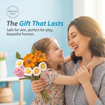 Glaciart One Felt Flowers Artificial Bouquet - 8 pcs | Reusable, Washable and Essential Oil Ready Multi Color Artificial Flowers w/Bendable Wire Stem | Great as Gift and Home or Event Decorations