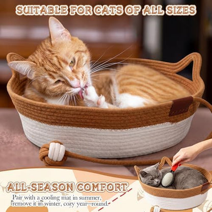 Novabright 2 Pack Woven Cat Baskets, 16.5 x 13.8 x 5.5 Inch, Caramel