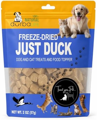 Freeze-Dried Duck Treats for Dogs & Cats, Single Ingredient, High-Protein Training Treats, Food Topper for Picky Eaters, Grain-Free Pet Snack (2.0 oz, Just Duck)