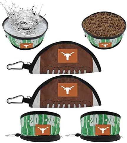 Pets First NCAA Texas Longhorns Collapsible Dog Travel Bowl Set, 2 Pack Food & Water Bowls for Dogs, Best Portable & Lightweight Leak-Proof Dog Bowls for Travel
