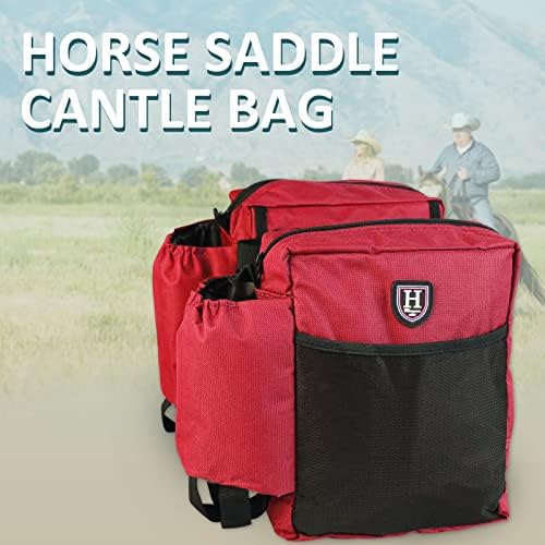 Harrison Howard Equestrian Western Saddle Bag Nylon Water Bottle/Gear Carrier Convenient Saddle Bag Red