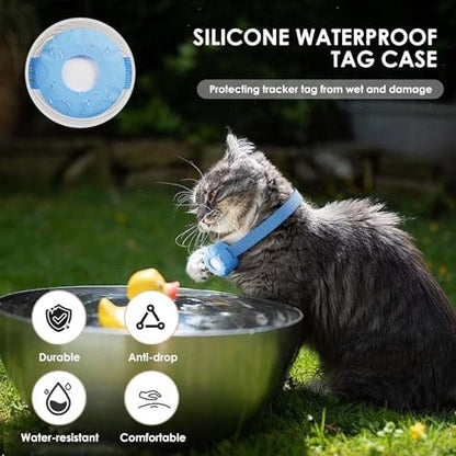 Cat Tracker, GPS Tracker Compatible with Apple Find My App(Only iOS), Waterproof Cat Trackers Collar with Bell and Safety Elastic Buckle,No Monthly Fee Pet Tracker,Blue