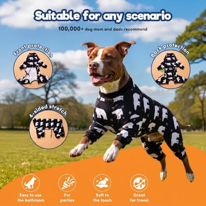 LovinPet Large Dog Bodysuit, Coverage Dog Clothing, Animal Print, Black, M