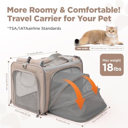 Small Dogs Carrier Airline Approved Soft Cat Carriers Stylish Expandable Pets Carriers Puppies Kitties Cage,Ventilated,Rabbit Bunny Small Animals Travel Outdoor Khaki Color