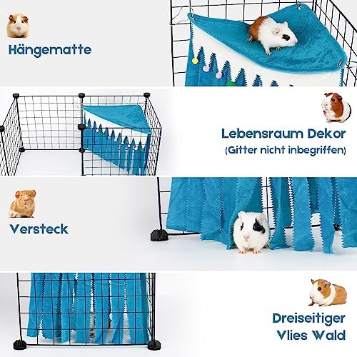 Guinea Pig Hideout - Guinea Pig Corner Hideout, Three-Sided Fringes, Triangle Top and Washable Hides, Suitable Hides for Rabbit and Other Small Pets, No Metal Fences, Blue