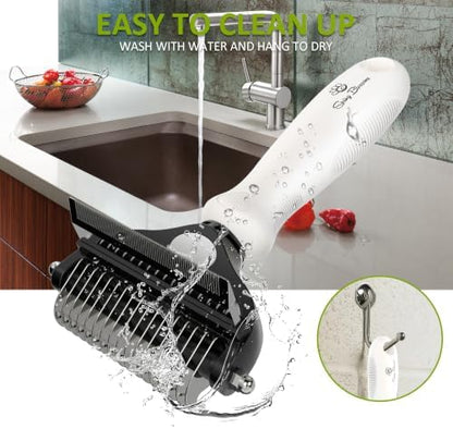 Spring Blossoms-2 in 1 Professional Grooming Rake for Cats & Dogs-Dematting Comb for Easy Mats & Tangles Removing,Pet Brush Safe No More Nasty Shedding and Flying Hair (Cloud Dancer White)