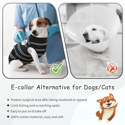 Kuoser Dog Surgery Recovery Suit, Soft Breathable Dog Recovery Suit for Female Spay Male Nueuter, Anti Licking Puppy Onesie Pet Surgical Suit for Dogs Abdominal Wounds Skin Disease, Black Strips M