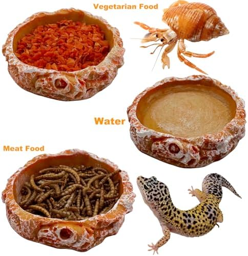 3 Pack Small Reptile Food and Water Bowls, Reptile Terrarium Bowls for Bearded Dragon Lizard Frog Gecko Tortoise Hermit Crab Snail (Orange B)